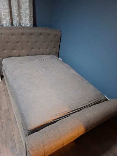 Grey fabric double bed frame only