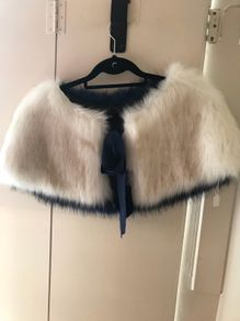 Navy & Cream Faux fur cape