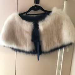 Navy & Cream Faux fur cape