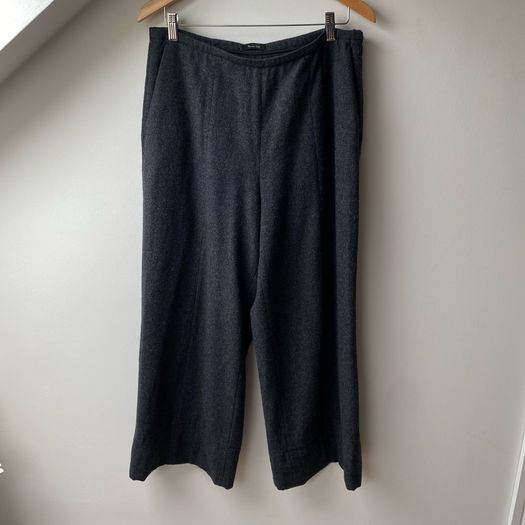 Massimo Dutti Dark Charcoal Grey Wool Wide Leg Trousers