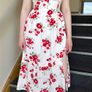 Hollister White & Red Floral Midi Dress With Lace-Up Back And Slit - Size S/8 Image 4