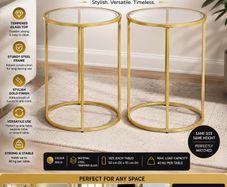 Set of 2 Gold Glass Side Tables