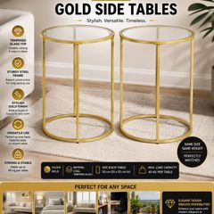 Set of 2 Gold Glass Side Tables