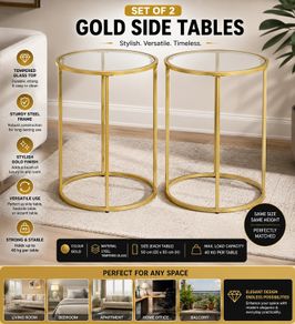 Set of 2 Gold Glass Side Tables