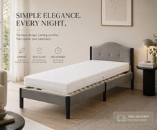 Single Bed with Mattress  Grey Upholstered