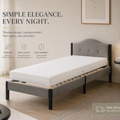 Single Bed with Mattress  Grey Upholstered