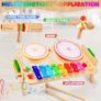 Kids Drum Set, Baby Musical Instruments Toys for Toddlers, 7 in 1 Wooden Xylophone Toddler Drum Set Percussion Instruments Musical Toys Birthday Gifts for Children Boys and Girls Image 3