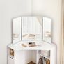Dressing table, corner dressing table, dressing table, cosmetic table, 3-part folding mirror, 2 drawers, 3 open compartments, 110 x 54 x 140 cm, modern, white Image 4