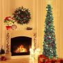 6FT/1.8M Pop Up Tinsel Christmas Tree with 100 Timer Lights & Remote, Collapsible Artificial Pencil Tree Xmas Decoration for Home, Office, Party, USB Powered, Easy Assembly Image 2