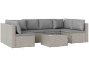 7 Pieces Rattan Garden Furniture Set, 6 Seater Garden Corner Sofa with Cushions and Glass Top Table, Sectional Outdoor Furniture Conservatory Set for Patio, Grey