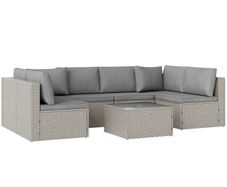 7 Pieces Rattan Garden Furniture Set, 6 Seater Garden Corner Sofa with Cushions and Glass Top Table, Sectional Outdoor Furniture Conservatory Set for Patio, Grey