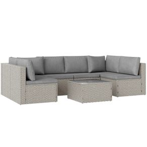 7 Pieces Rattan Garden Furniture Set, 6 Seater Garden Corner Sofa with Cushions and Glass Top Table, Sectional Outdoor Furniture Conservatory Set for Patio, Grey