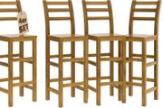 Set of 4 Bar Stools with Backrest Solid Acacia Wood Optimal Seat Height 75 cm Footrest Kitchen Garden Bar Stool Bar Stool