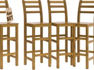 main image for ad Set of 4 Bar Stools with Backrest Solid Acacia Wood Optimal Seat Height 75 cm Footrest Kitchen Garden Bar Stool Bar Stool