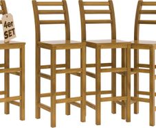 Set of 4 Bar Stools with Backrest Solid Acacia Wood Optimal Seat Height 75 cm Footrest Kitchen Garden Bar Stool Bar Stool