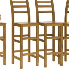 Set of 4 Bar Stools with Backrest Solid Acacia Wood Optimal Seat Height 75 cm Footrest Kitchen Garden Bar Stool Bar Stool