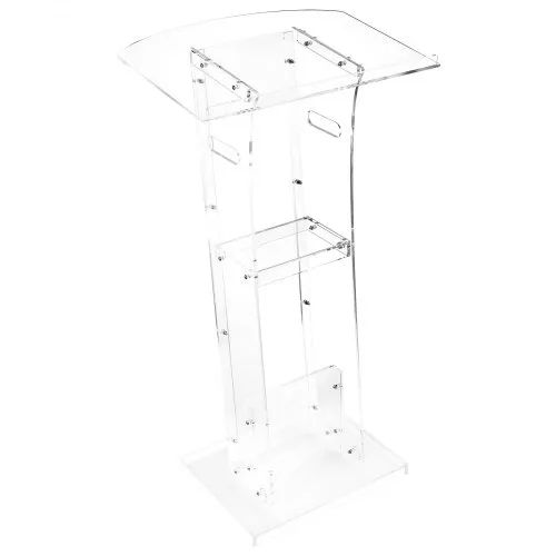 Podium Stand, 1100 mm Acrylic Lectern, Portable Laptop Desk with Wide Reading Surface and Storage Shelf, Book Stopper, Floor-Standing, for Classroom