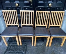 4 x Beautiful Leather & Wooden Kitchen Dining Chairs - Can Deliver