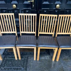 4 x Beautiful Leather & Wooden Kitchen Dining Chairs - Can Deliver