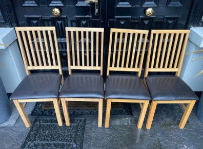 4 x Beautiful Leather & Wooden Kitchen Dining Chairs - Can Deliver