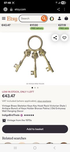 Vintage Brass Key Hooks
