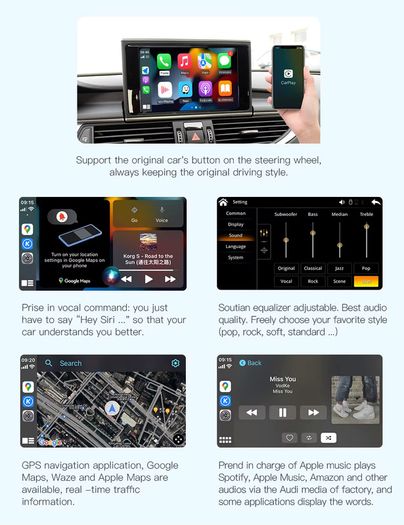 Wireless CarPlay Android Auto Adapter For Audi A3 8v 2013-2018 Mirror Link AirPlay Bluetooth GPS Navigation