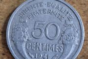 France 1941, 50 Centimes Coin, heavy type - free standard postage