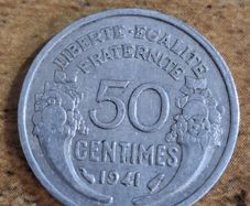 France 1941, 50 Centimes Coin, heavy type - free standard postage