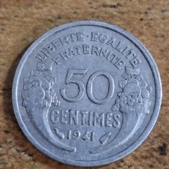 France 1941, 50 Centimes Coin, heavy type - free standard postage