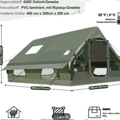 Glamping Tent 6-10 people Family Inflatable  tent with Chimney  and Pump