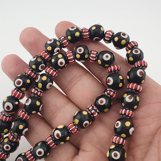 Vintage Venetian Style Thousand Eyes & Chevron Glass Beads Necklace