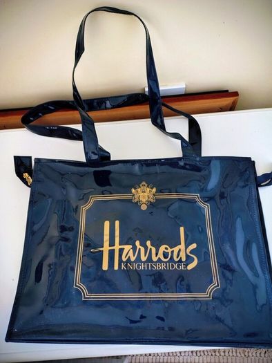 Harrods Tote Bag.  Dark blue PVC with zipped top