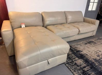 Light Grey Real Leather Corner Sofa with Storage