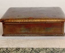 Antique Arts and Crafts Hammered Copper Wood Lined Tobacco Box