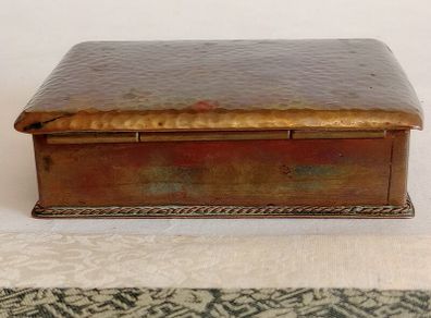 Antique Arts and Crafts Hammered Copper Wood Lined Tobacco Box