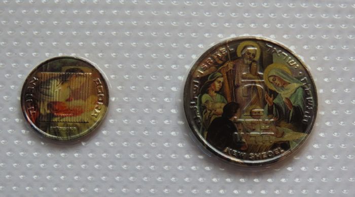 Birth of Jesus Christian Nativity Christmas on Israel coins set