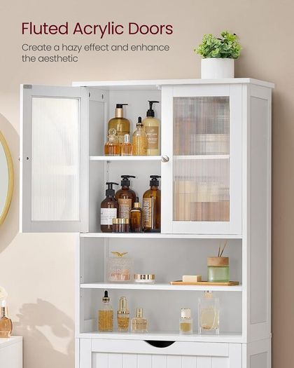 Storage Cabinet, Freestanding Bathroom Storage Unit with Adjustable Shelves, Drawer