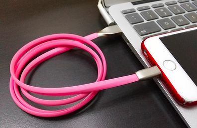 Pink 1m Zinc Alloy Data Sync / Lightning USB Cable for iPhone 7 6 6s Plus 5