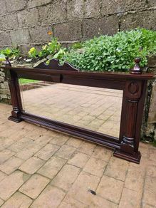 Large antique mahogany overmantle mirror