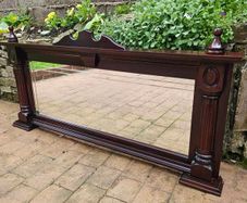 Large antique mahogany overmantle mirror