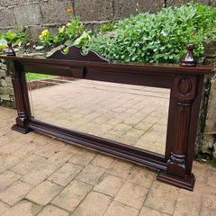 Large antique mahogany overmantle mirror