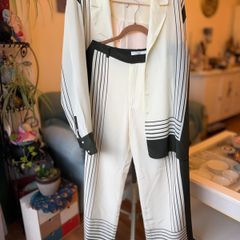 SIR. Garden Stripe 100% Silk Shirt & Trousers Set UK 10/12