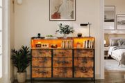 Chest of Drawers Bedroom, Dresser Cabinet with 2 Sockets, 2 USB Ports and 10 Colored LED Strips