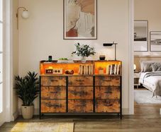 Chest of Drawers Bedroom, Dresser Cabinet with 2 Sockets, 2 USB Ports and 10 Colored LED Strips
