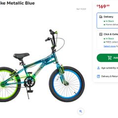 4-8 Years Kids Bike - 18 Inch Glitch Bike Metallic Blue + Training Wheels