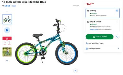 4-8 Years Kids Bike - 18 Inch Glitch Bike Metallic Blue + Training Wheels