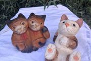 3 X Art Deco Handpainted Hardwood Cats