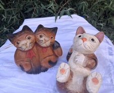 3 X Art Deco Handpainted Hardwood Cats