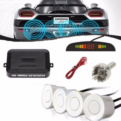 New Car Parking Sensor 4 Kit Rear Reverse Sensors Alarm Backup Radar System LED Display Warning in Black / White / Blue / Silver/Red