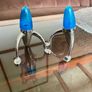 Vintage EZ ECH Centaur Salt Pepper Shakers Polished Stainless Steel Blue Space Age Design 1990s Image 4